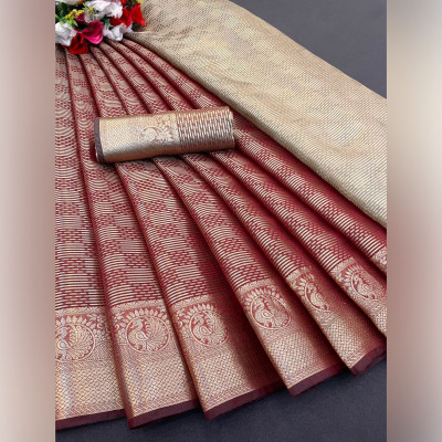 Aika Printed Assam Silk Pure Silk Saree(Red)