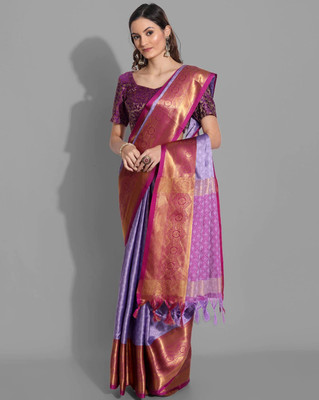 Dhami Self Design Kanjivaram Jute Silk, Cotton Silk Saree(Purple)