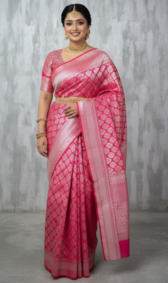 VasCloth Embroidered Banarasi Silk Blend Saree(Pink)