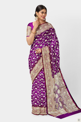 HouseOfCommon Woven, Self Design Banarasi Silk Blend Saree(Magenta)