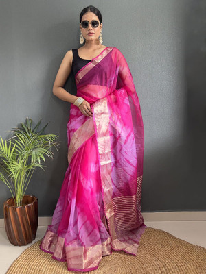 HERE N NOW Dyed Banarasi Organza Saree(Pink)