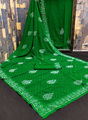 SHREE HARI PRINT Embellished Daily Wear Georgette Saree(Green)