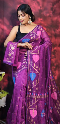 Adwitia Textile Woven Jamdani Viscose Rayon Saree(Magenta)