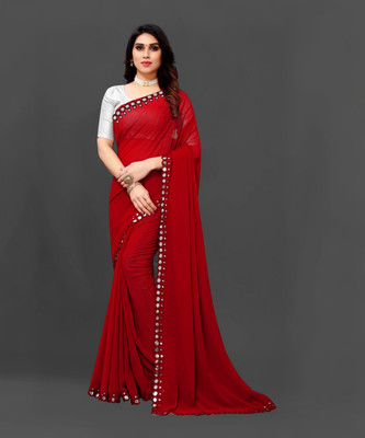 Vivan Fab Embellished Bollywood Georgette Saree(Red)