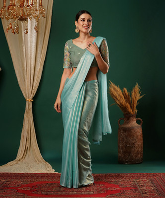 Satrani Dyed, Embellished Bollywood Georgette Saree(Light Blue)