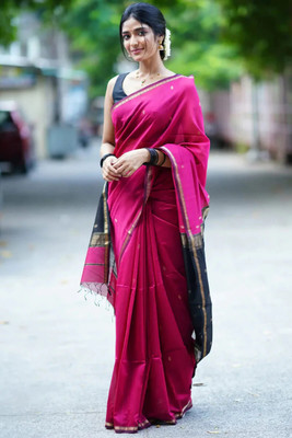 PARAMPARA CREATION Woven, Self Design, Embroidered, Floral Print Bollywood Cotton Silk Saree(Pink)