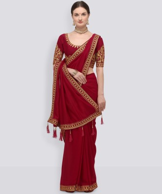 Nimidiya Embroidered Bollywood Pure Silk Saree(Maroon)