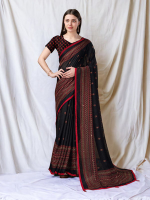 AMBUJAINTERNATIONAL Printed Bollywood Georgette Saree(Black)