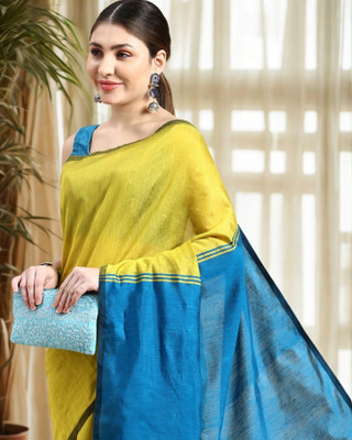 Desh Bidesh Color Block, Printed, Solid/Plain, Paisley Handloom Handloom Cotton Blend, Pure Silk Saree(Light Green)