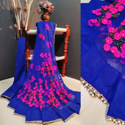 JSItaliya Embroidered Bollywood Net Saree(Light Blue)