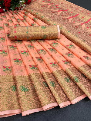 Gold Art Fashion Woven Banarasi Cotton Silk, Jacquard Saree(Orange)