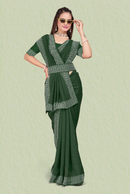 Aastikay Embellished, Solid/Plain Bollywood Georgette, Chiffon Saree(Green)