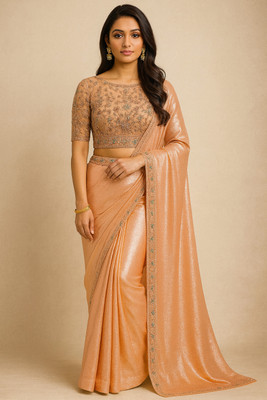 sareekraft Solid/Plain Pre Draped Saree Georgette Saree(Orange)