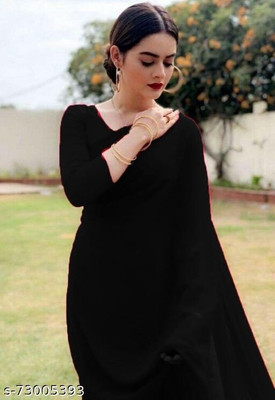 ASTYLOR Solid/Plain Daily Wear Georgette Saree(Black)