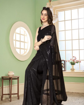 Jayu Embroidered, Embellished Bollywood Georgette Saree(Black)