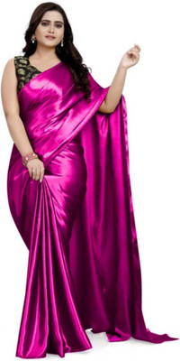 SHREEJI ENTERPRISE Solid/Plain Bollywood Satin Saree(Magenta)