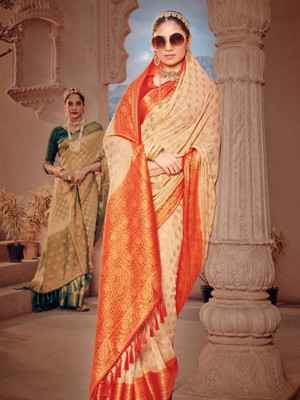 Sareemall Woven Banarasi Georgette Saree(Cream)