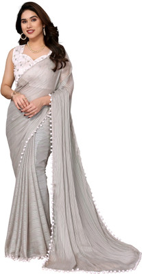 Queenswear Creation Solid/Plain Daily Wear Polyester Saree(Grey)