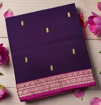 Nethra Floral Print Chettinadu Pure Cotton Saree(Purple)