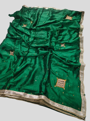 EMMANUEL TRADERS Embroidered, Dyed Assam Silk Chiffon Saree(Green)