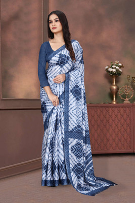 FS CREATION Printed Bandhani Chiffon Saree(Blue)