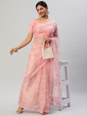 KASEE Embroidered, Embellished Bollywood Net Saree(Pink)