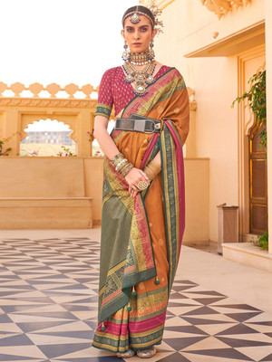 ANOUK Woven Banarasi Silk Blend Saree(Yellow)