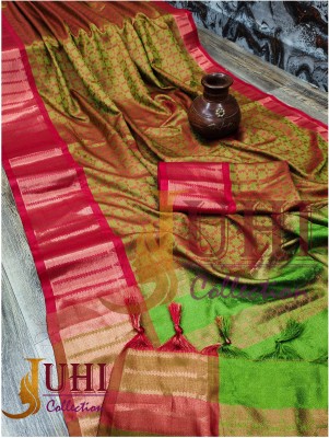 Juhi Collection Woven Dharmavaram Jacquard, Cotton Silk Saree(Green)