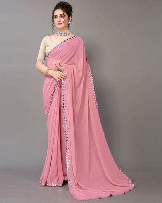 The Fashion Tax Self Design, Embellished Bollywood Georgette Saree(Pink)