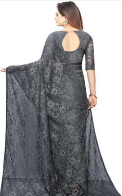 NEXA Floral Print Bollywood Net Saree(Grey)
