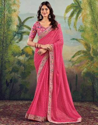 AAI LAXMI CREATION Embroidered Bandhani Georgette Saree(Pink)