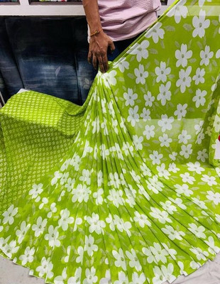 AARTI SELECTION Printed Bandhani Georgette Saree(Green)