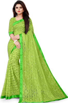 Verviza Embroidered Bollywood Net Saree(Green)