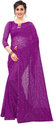 Divya Shree Self Design Bollywood Net Saree(Purple)