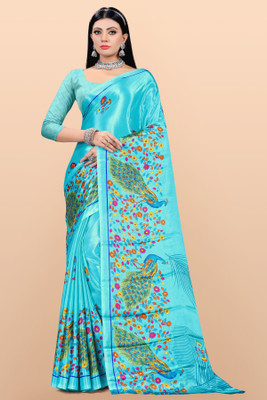 Leelavati Printed Daily Wear Crepe Saree(Light Blue)