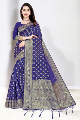 Pikham Self Design Banarasi Art Silk Saree(Dark Blue)