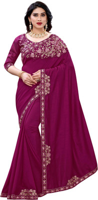 Go4Fashion Embellished Bollywood Silk Blend Saree(Purple)