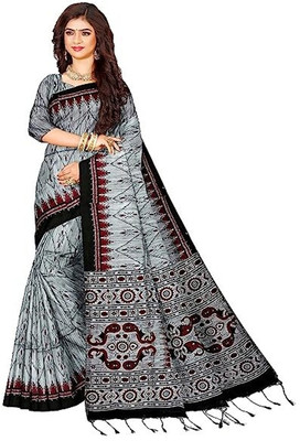 Shree Hari Printed Sambalpuri Cotton Blend Saree(Grey)