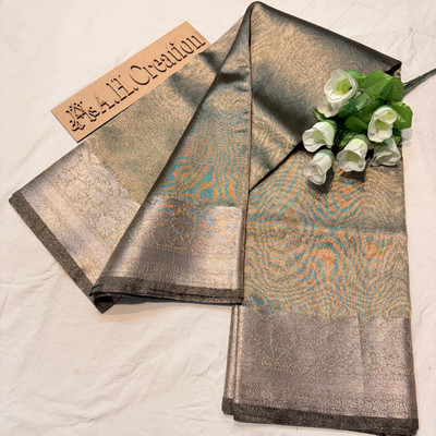 AHCREATION Self Design Banarasi Tissue Saree(Black)