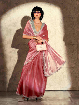 SILK SAREE HUB Solid/Plain Bollywood Pure Silk Saree(Orange)