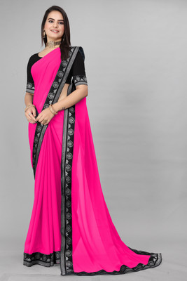 Aai shree khodiyar Solid/Plain Bollywood Georgette Saree(Pink)