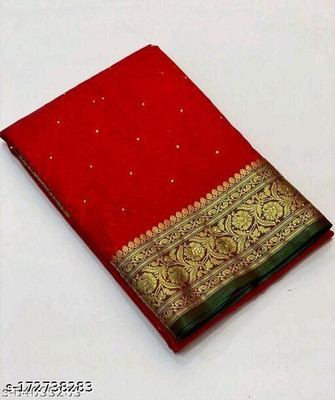 SareesGlobal Embellished Banarasi Art Silk Saree(Red)