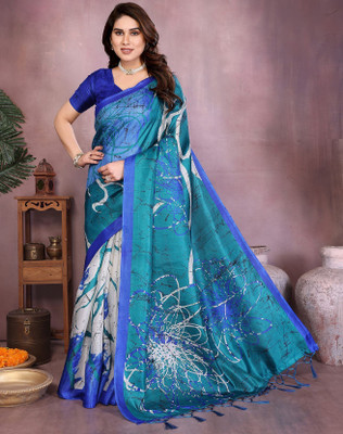 YASHIKA Printed Bollywood Art Silk Saree(Blue)