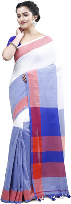 PuJoy Self Design Handloom Pure Cotton Saree(Multicolor)