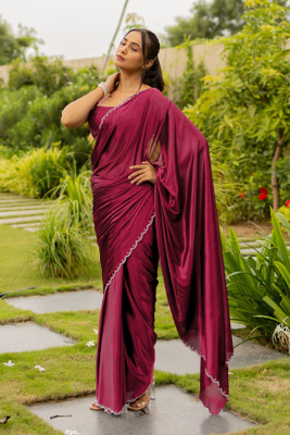 SUBHAM Solid/Plain Bollywood Silk Blend Saree(Pink)