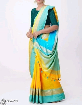 BiswasTextiles Woven Handloom Cotton Blend Saree(Red)