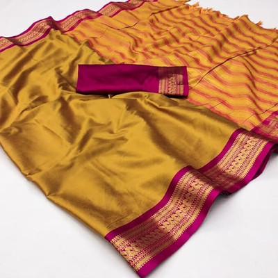 Bloviate Solid/Plain, Applique, Temple Border Banarasi Jacquard, Silk Blend Saree(Multicolor)