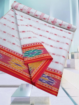Happy Creation Woven Tant Cotton Blend Saree(White)