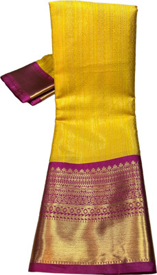 Akram Textiles Hub Woven Banarasi Tissue, Art Silk Saree(Magenta, Yellow)