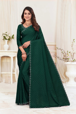 NITYA CREATION Embroidered Baluchari Georgette Saree(Dark Green)